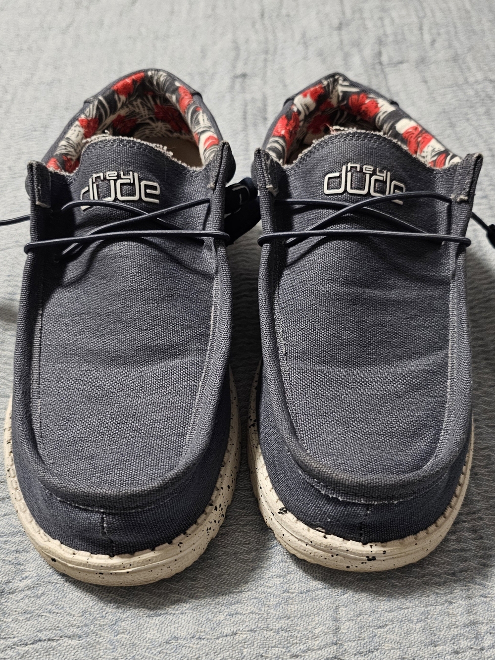 Hey Dude Navy Canvas Slip-On Loafers with Red Floral Lining